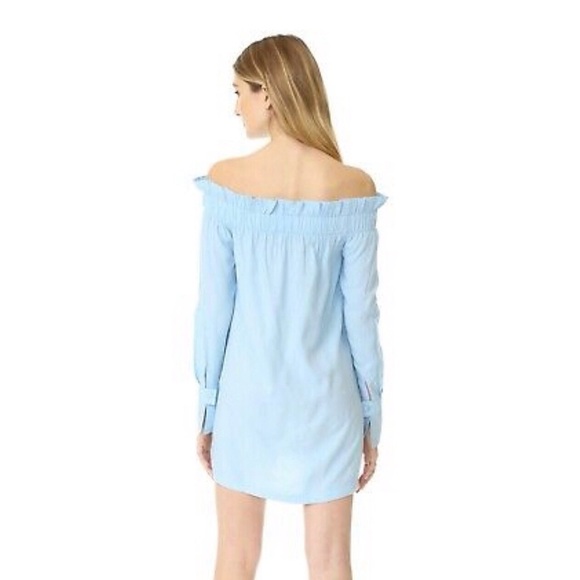 MinkPink Off Shoulder Blue Long Sleeve Mini Dress - Picture 4 of 14